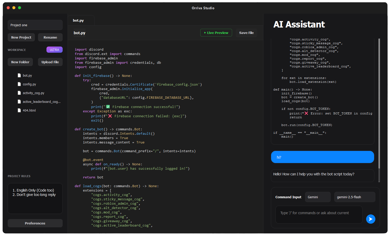 Orriva Studio Interface
